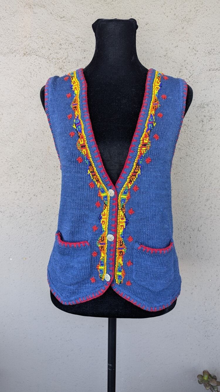 💜Additions by CHU 90s Silk Blend Beaded Southwestern Vest L